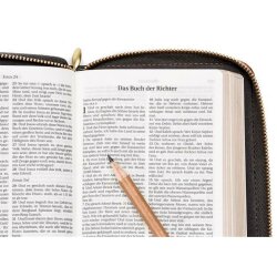 Schlachter 2000 Bibel Miniaturausgabe - Softcover, grau/braun, Goldschnitt, Reißverschluss